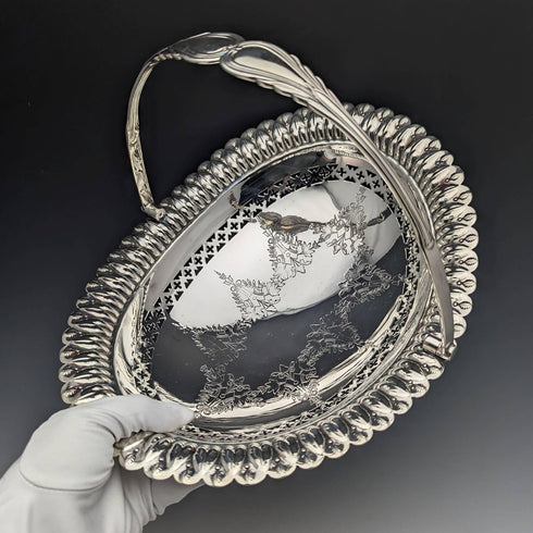 1902 年英國古董銀盤大籃子 Walker and Hall